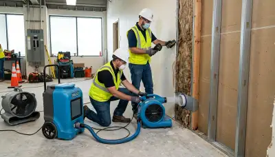 Structural drying crew removing moisture from water-damaged walls in Richardson, TX home