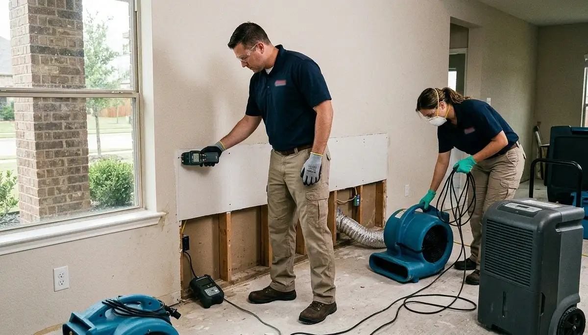 Water damage restoration team in Richardson, TX providing emergency water removal and drying services